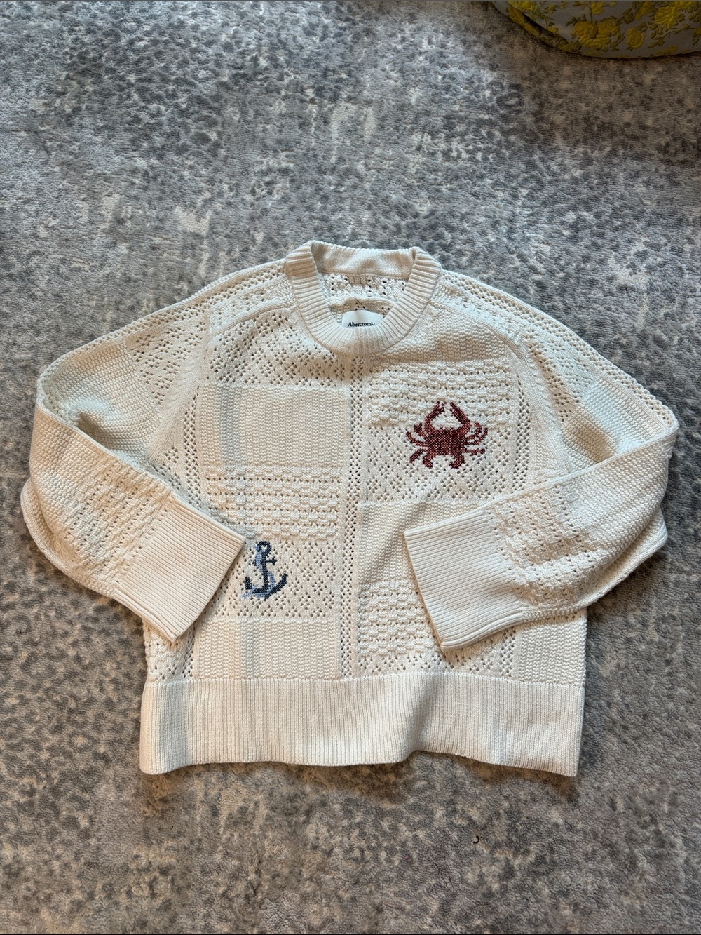 Abercrombie & Fitch Cream Knit Sweater with Nautical Embroidery